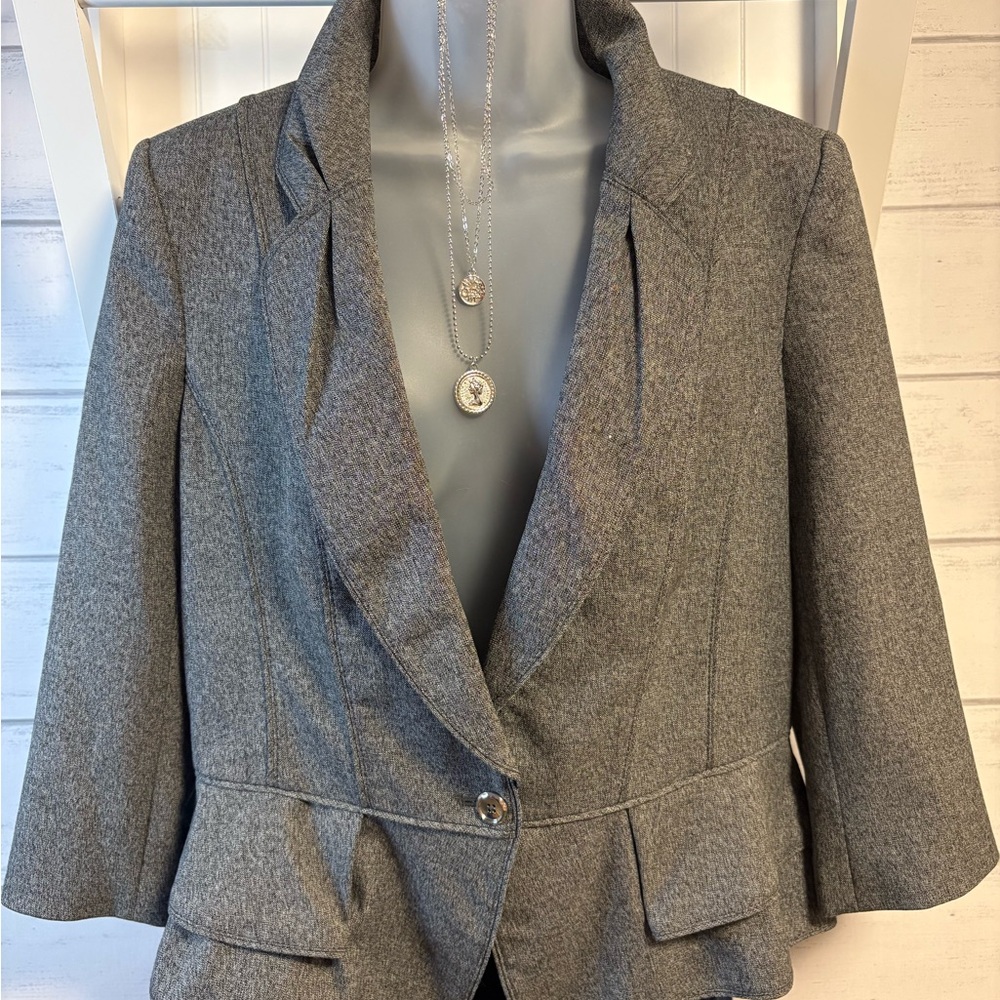 White House Black Market Gray Tailored Peplum Blazer